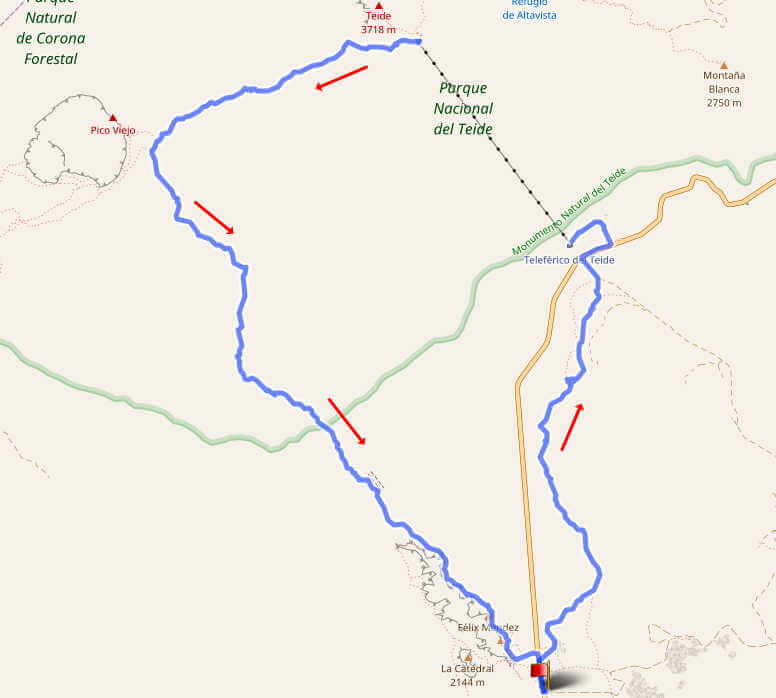 mapa de senderismo Pico del Teide