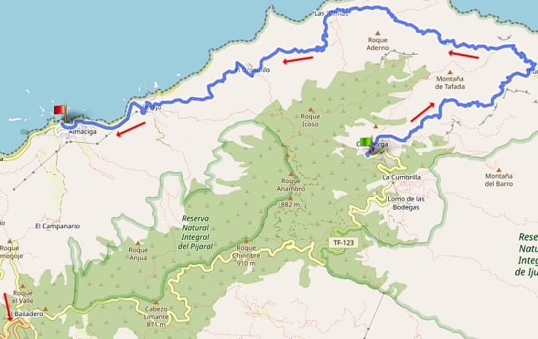 mapa de senderismo Faro de Anaga