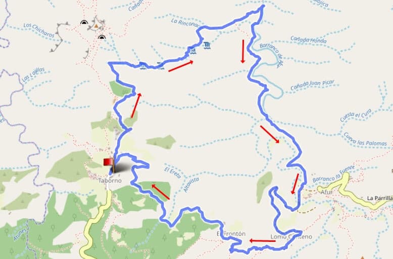 mapa de senderismo Taborno - Tamadite - Afur