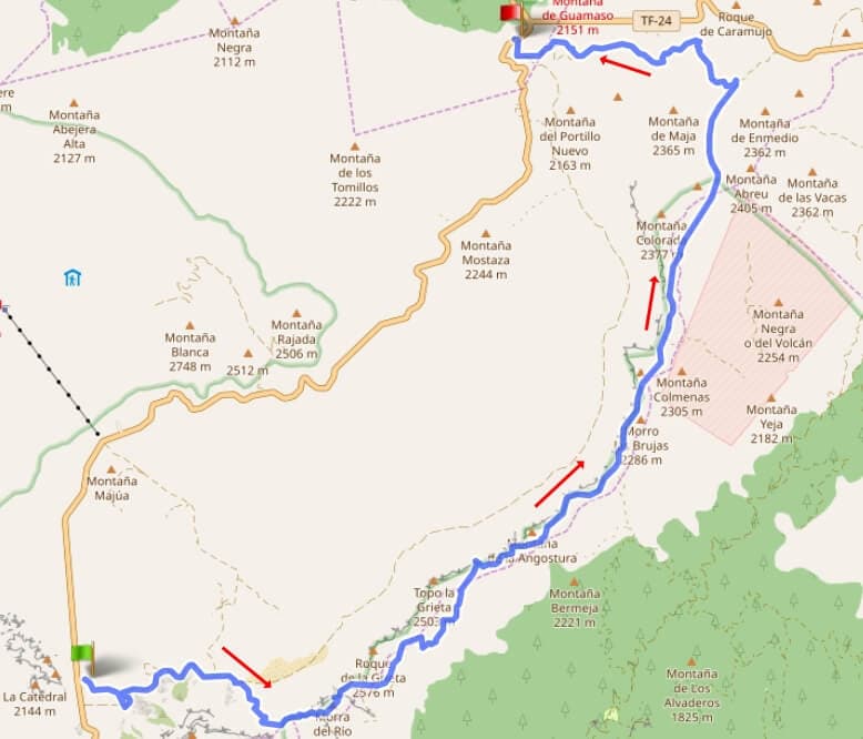 mapa de senderismo La Caldera