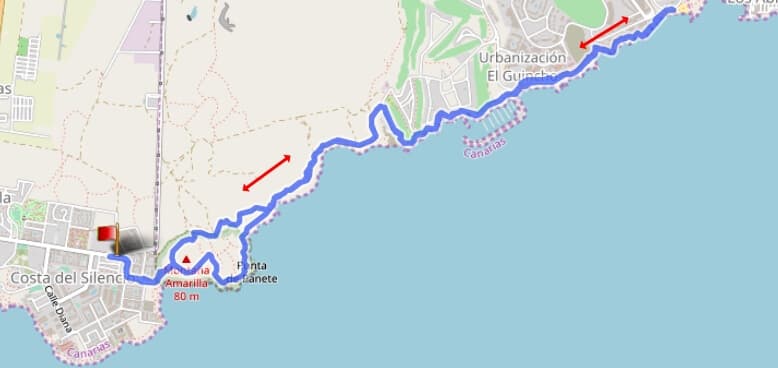 mapa de senderismo Playa San Blas